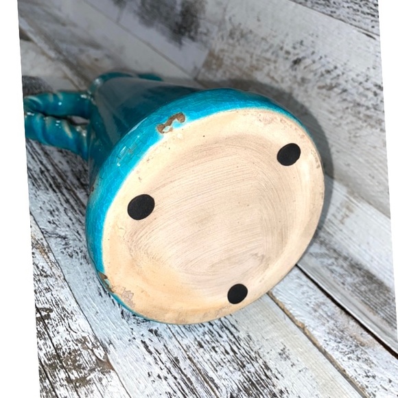 SOLD Turquoise Ceramic Decorative Pitcher 10” tall - Picture 4 of 4